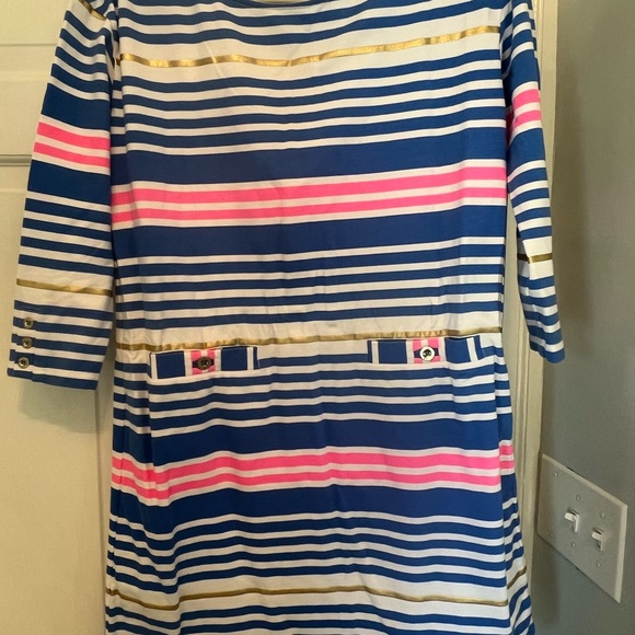 Lilly Pulitzer Lena Lapis Blue Tiki Stripe dress Sz Small - Picture 2 of 8